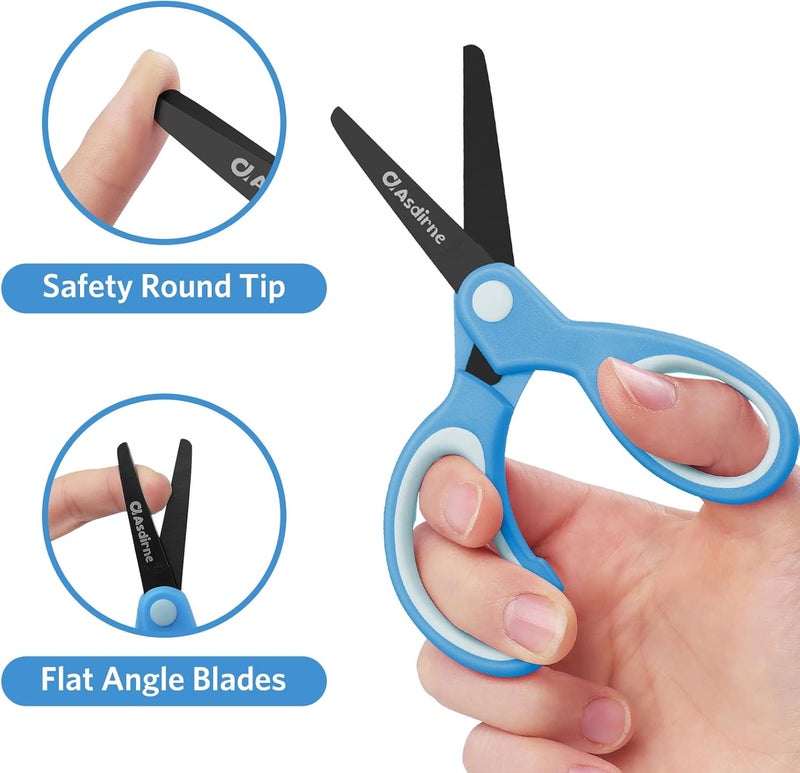 Asdirne Kids Scissors, Safety Children Scissors, Craft Scissors with Blunt Tip Stainless Steel Blades and Soft Grip, Great for Home and School,13.5cm, Blue - Image 3